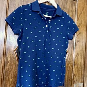 Classic Pique Navy Polo Shirt with Turtles Cotton